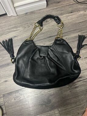 THE SAK Black genuine Leather Hobo Bag with Gold Chain Handles